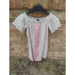 Art Class Womens Floral Boho Peasant Top Pink Lace Panel Smocked Blouse Size L
